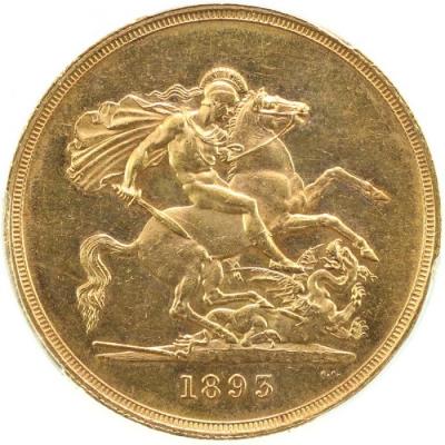 イギリス　グレートブリテン　1893年銘　5ポンド金貨　ビクトリア　ヴィクトリア Victoria ヴェールドヘッド PCGS MS61