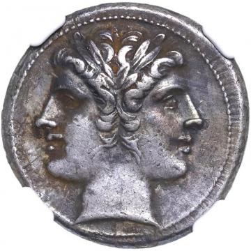 古代ローマ　共和国　共和政期　 BC225-214年 クアドリガトゥス銀貨2ドラクマ　ヤヌス神　NGC　Ch　VF