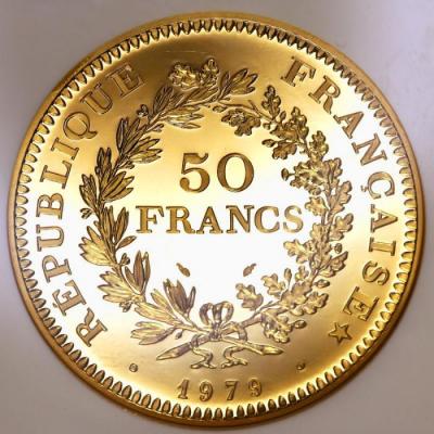 フランス　1979年　50フラン大型ピエフォープルーフ金貨　ヘラクレスと女神　NGC PF64UltraCameo　肉厚スラブケース