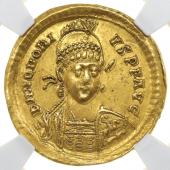 古代西ローマ帝国 AD393-423年 ソリデュス(ソリダス) 金貨 ホノリウス コンスタンティンノープルミントCONOB　NGC AU3/5　2/5