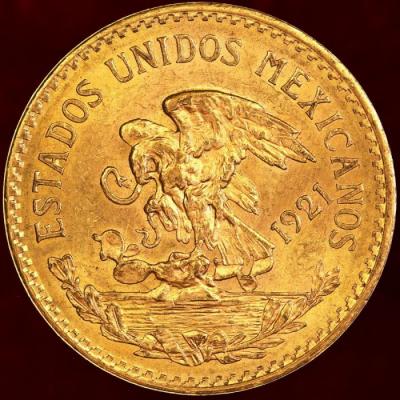 メキシコ　1921年銘オリジナル年号　20ペソ金貨　神秘のパワーアステカカレンダー　