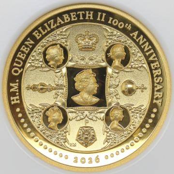 オーストラリア( イギリス連邦) 2026年P エリザベス2世 生誕100周年記念　200ドル 2oz 純金貨　発行100枚　NGC PF70UCAM