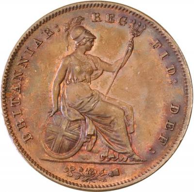 イギリス　1858　ヴィクトリア　ヤング　スモールデート　銅貨　トーン