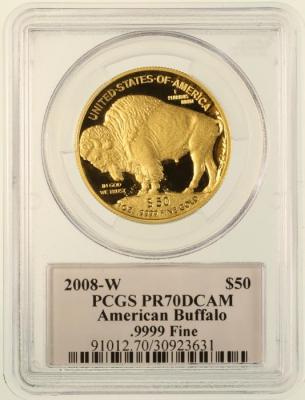 アメリカ　2008W　$50　James E Fraserインディアン　バッファロー純金貨　PCGS PR70DC