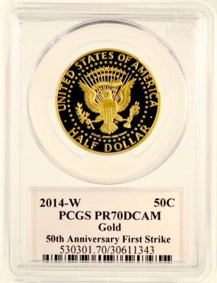 アメリカ　2014W ハーフダラー　ケネディ金貨　PCGS限定ラベル　PCGS PR70DC