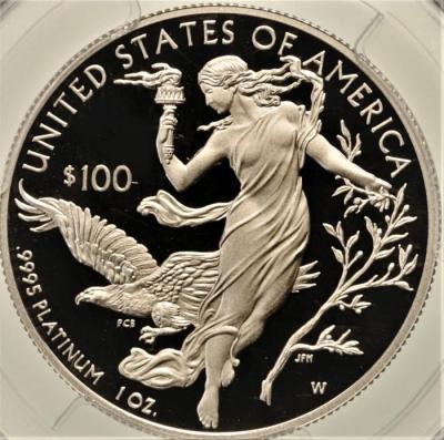アメリカ　2016W　$100　アメリカンイーグル　白銀貨　ジョンメルカンティラベル　PCGS PR70DC