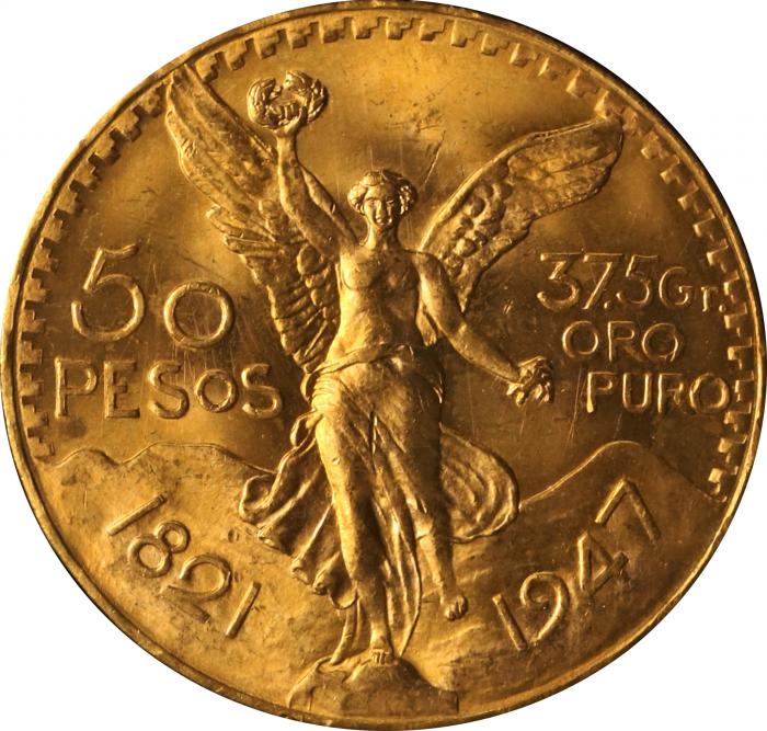 メキシコ 1947 50ペソ 金貨 UNC【アンティークコイン・金貨・銀貨の