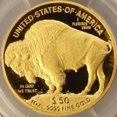 アメリカ　2008W　$50　James E Fraserインディアン　バッファロー純金貨　PCGS PR70DC