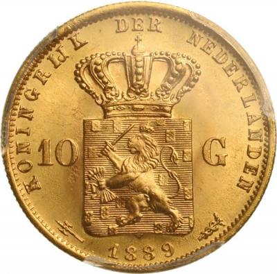 オランダ(ネザーランド)　1889　10グルデン金貨　ウィリアム3世　PCGS　MS67