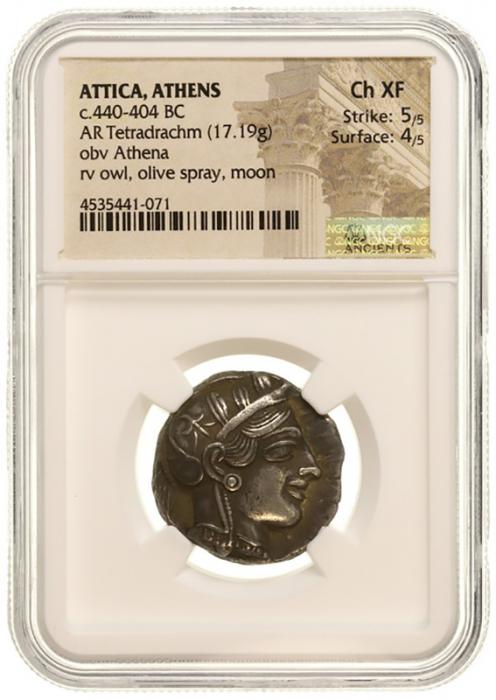 ギリシャ アテネ 古代 テトラドラクマ銀貨 フクロウ BC440-404 NGC Ch 