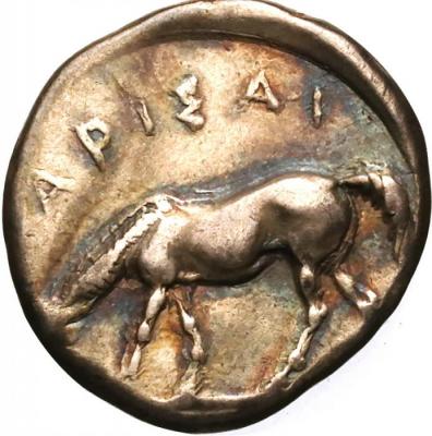 古代ギリシャ(エジプト)　BC400-344　テッサリーラリッサ　ドラクマ銀貨　手替わり　美麗トーン　AU　レア