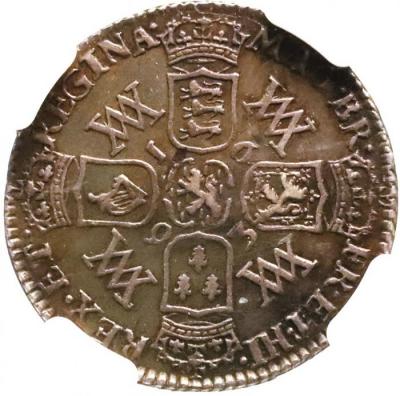 イギリス　1693　ウィリアム&メアリー　6ペンス銀貨　NGC