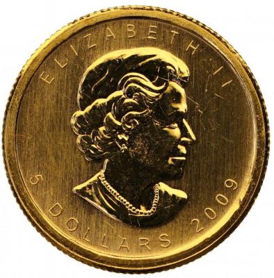 カナダ　2009年　1/10オンス　5ドル　メイプルリーフ　純金貨