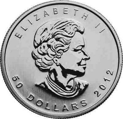 カナダ　2012年　50ドル　1オンス　純プラチナ貨　メイプルリーフ　エリザベス
