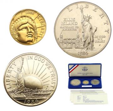 アメリカ 1986年 自由の女神100周年 プルーフ金貨・銀貨 3枚セット 