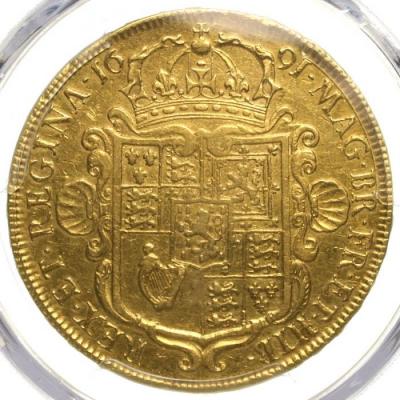 イギリス　1691年　ウィリアム&メアリー　5ギニー金貨　エレファント&キャッスル　PCGS　XF40　レア