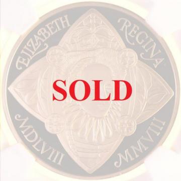 イギリス　2008年　5ポンド金貨　エリザベス一世即位450年記念　PF69 ウルトラカメオ