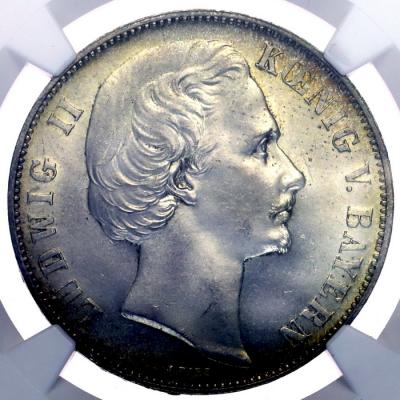 ドイツ 1871年バイエルン　ババリア　ターラー　銀貨　普仏戦争勝利記念　NGC　MS64+　トーン