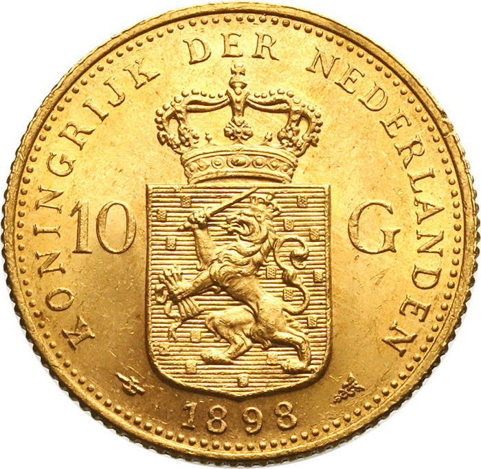 オランダ 1898年 10グルデン 金貨 ウィルヘルミナ女王【アンティーク 