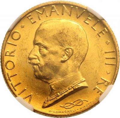 イタリア 1931年　100リレ金貨　ヴィットリオ・エマヌエーレ3世　船首に立つ女神　NGC MS63