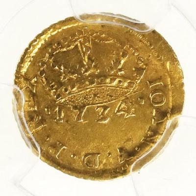 ブラジル　1734M　400レイス金貨　PCGS　Genuine AU鑑定