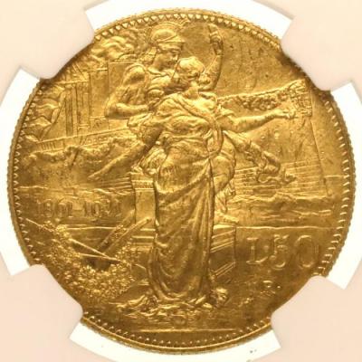 イタリア 1911R 50リレ金貨ヴィットリオ 王政50周年記念　NGC MS62