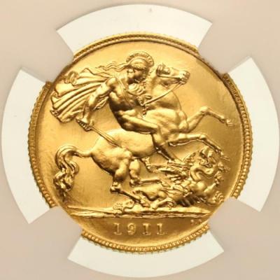 イギリス　1911年　ジョージ5世　1/2　ハーフソブリン　プルーフ金貨　NGC　PF64CAMEO　