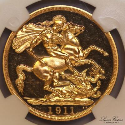 イギリス　1911年　ジョージ5世　2ポンド　プルーフ金貨　NGC　PF63