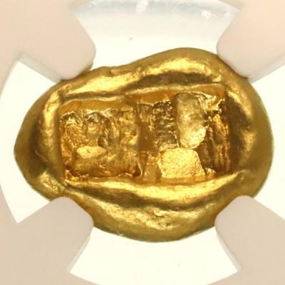 古代リディア　BC561-546　クロイソス　スターテル金貨(Light; 8.04g) 「獅子と牡牛」　NGC　AU 5/5 3/5