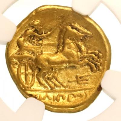 古代マケドニア王国　スターテル金貨　BC359-336　フィリポス2世　NGC鑑定済 ChXF　5/5 5/5