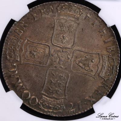 イギリス　1700年　ウィリアム3世　シルバークラウン銀貨　NGC　MS63