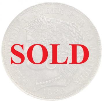 ペルー1882年LM 5ペセタ　セレス女神　大型銀貨　PCGS XF45