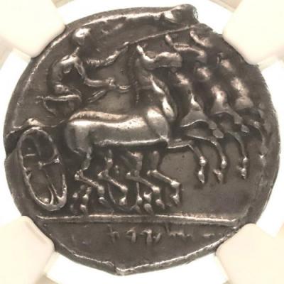 古代シチリア　Siculo- Punic テトラドラクマ 銀貨 350-300BC NGC ChXF 4/5,5/5