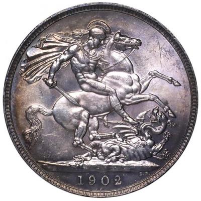 イギリス　1902年　エドワード7世　クラウン　大型銀貨  美麗マルチカラー トーン