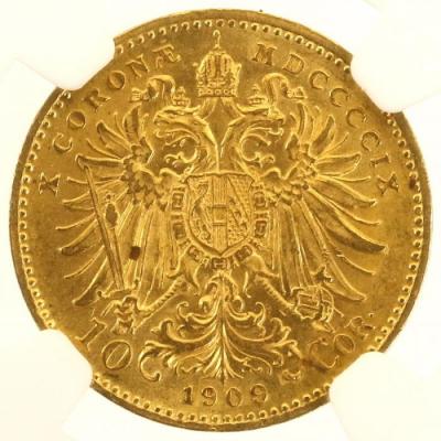 オーストリア 1909年　10コロナ金貨　フランツ・ヨーゼフⅠ世　NGC MS62