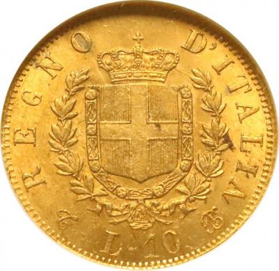 イタリア　1863年　10リレ 金貨　ヴィットリオ・エマヌエーレ2世
