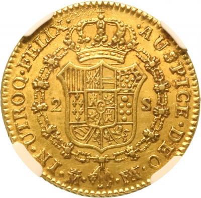 スペイン　1801年　2エスクード　金貨　カルロス4世　NGC　AU53