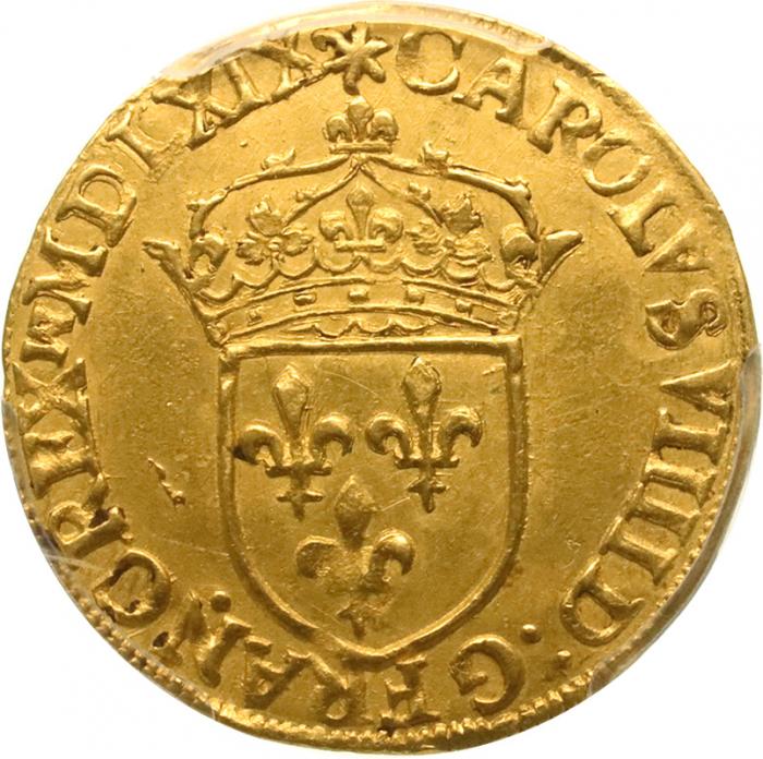 【値下げしました】中世フランス 1569年A エキュ 金貨 シャルル9世 パリミント PCGS UNC鑑定【アンティークコイン・金貨・銀貨の販売・買取 ルナコイン】
