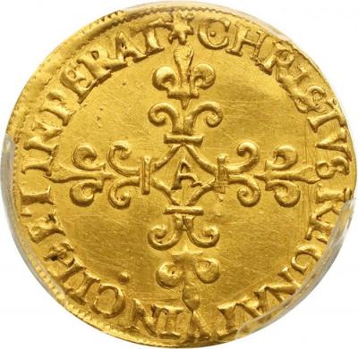 【値下げしました】中世フランス 1569年A  エキュ 金貨　シャルル9世　パリミント　PCGS　UNC鑑定