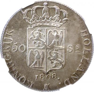 オランダ　ホラント王国　1808年　50スタイフェル　銀貨　NGC MS63　ルイ・ボナパルト