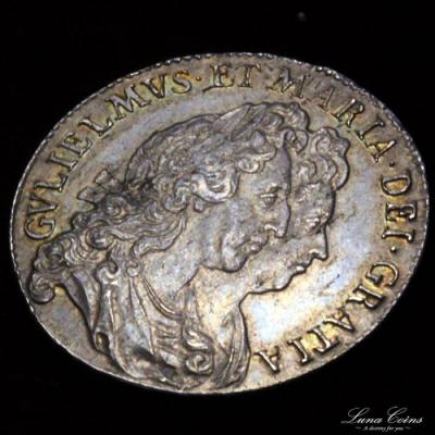 イギリス　ウィリアム3世　メアリー2世　1693年　　ハーフクラウン銀貨