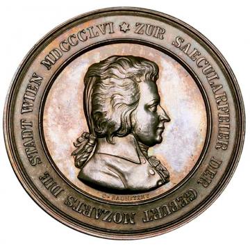 オーストリア　1856年　モーツァルト　生誕100周年記念　銀メダル　レインボー音符トーン