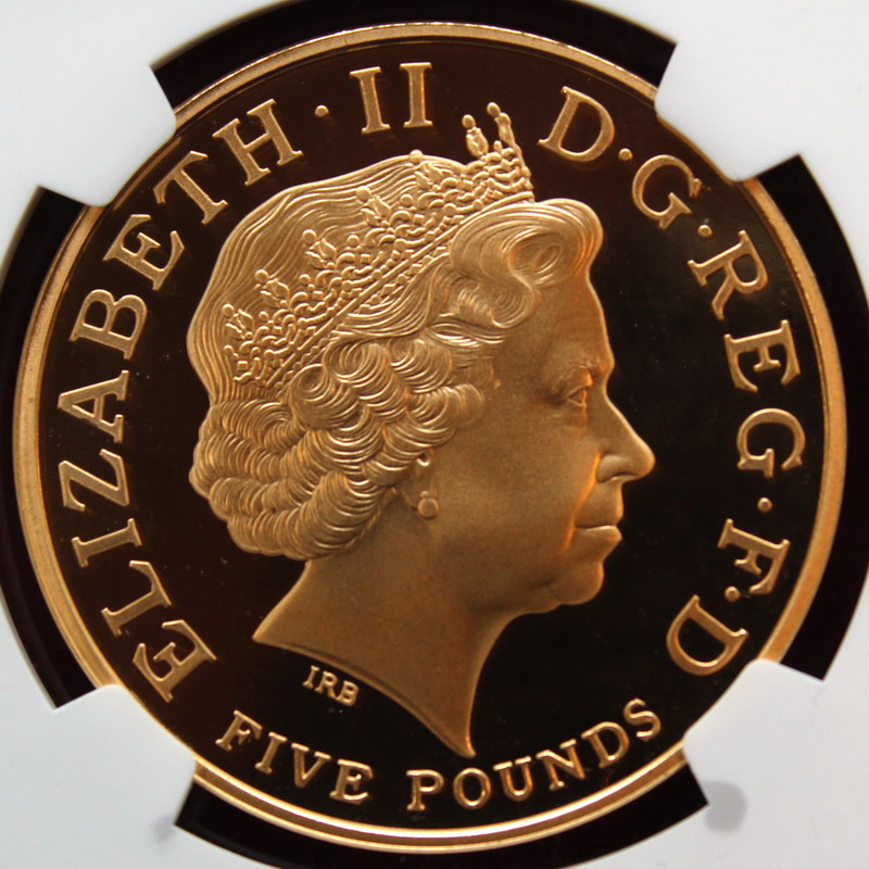イギリス 2005年エリザベス 5ポンド金貨トラファルガー勝利200年PF69UC 