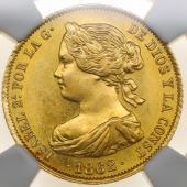 スペイン　1862年　100レアレス　金貨　イザベル2世　UNC未使用