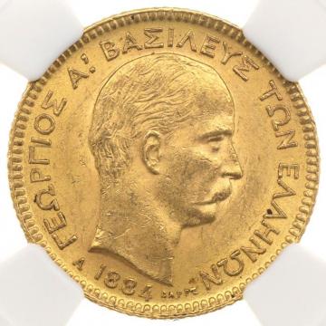 ギリシャ 1884年　20ドラクマ 金貨　ゲオルギオス1世　EF+極美品+