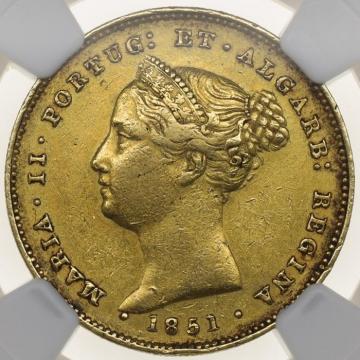 ポルトガル　1851年　5000レイス 金貨　マリア2世
