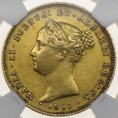 ポルトガル　1851年　5000レイス 金貨　マリア2世