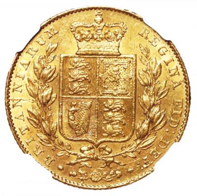 イギリス　1842年銘　ソブリン金貨　ビクトリアヤングヘッド　NGC　AU55
