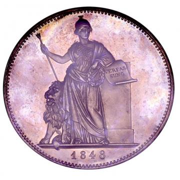 ドイツ バイエルン 1848年 2ターラー 銀貨 ルードヴィヒ1世 新憲法設立記念 PCGS Genuine UNC鑑定