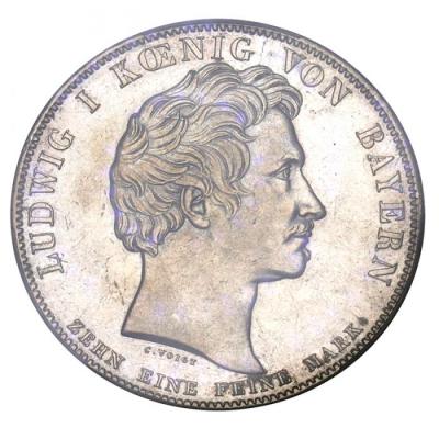 ドイツ バイエルン 1827年 ターラー銀貨 ルードヴィヒ1世　ヘッセン大公会議創設記念 PCGS AU鑑定